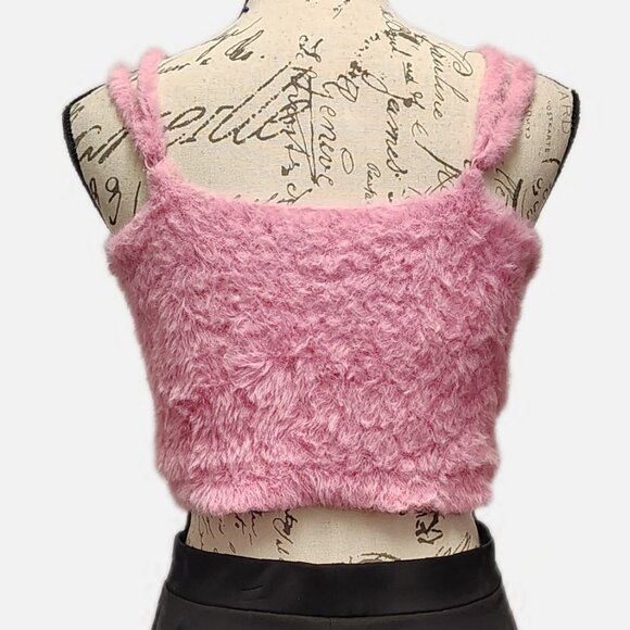 Wild Fable Womens Pink Fuzzy Crop Top Medium Spaghetti Straps Y2K Fairy Kawaii - Picture 4 of 8